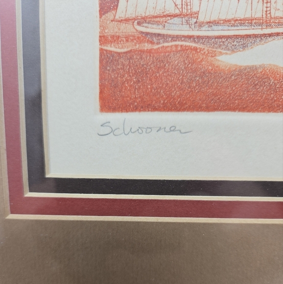 Schooner By Robert Paul 1976 Original Etching Signed By Artist In Wood Frame - Picture 6 of 16